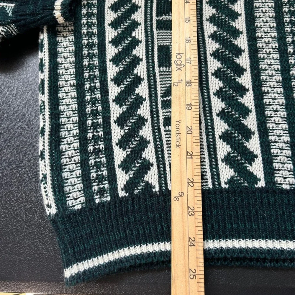 Vintage Geometric Knit Sweater Dark Green Cream Retro Pullover Mens Large